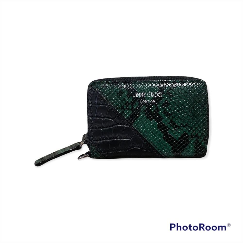 Jimmy Choo. Black & Pine Green Coin Case